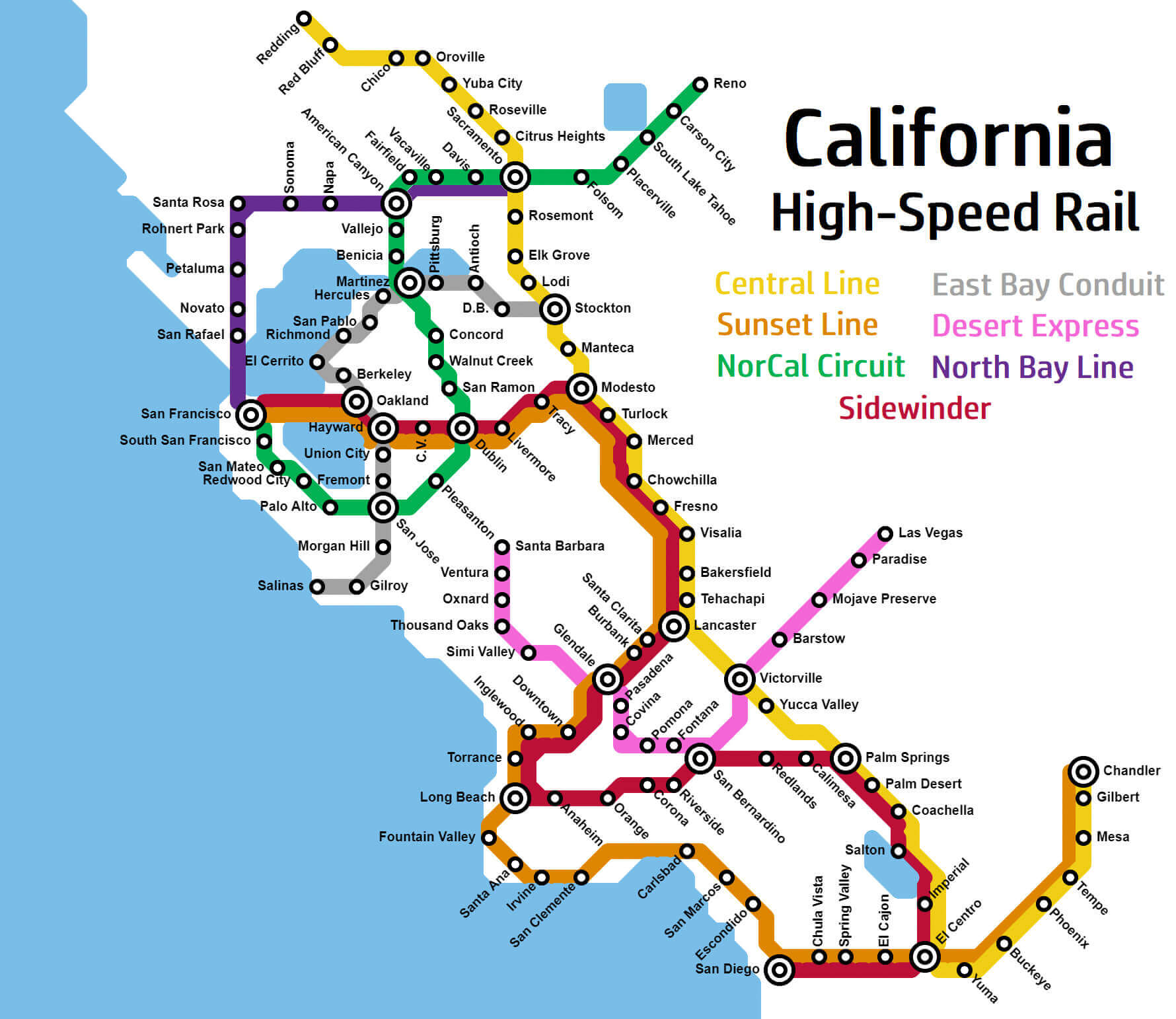 California Road Map 21 California high-speed rail network Map with routes, cities, and connections