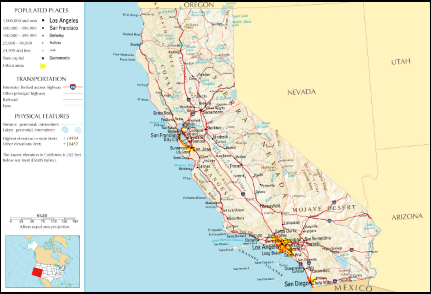 California Road Map 38 Map of California with primary cities and roadways