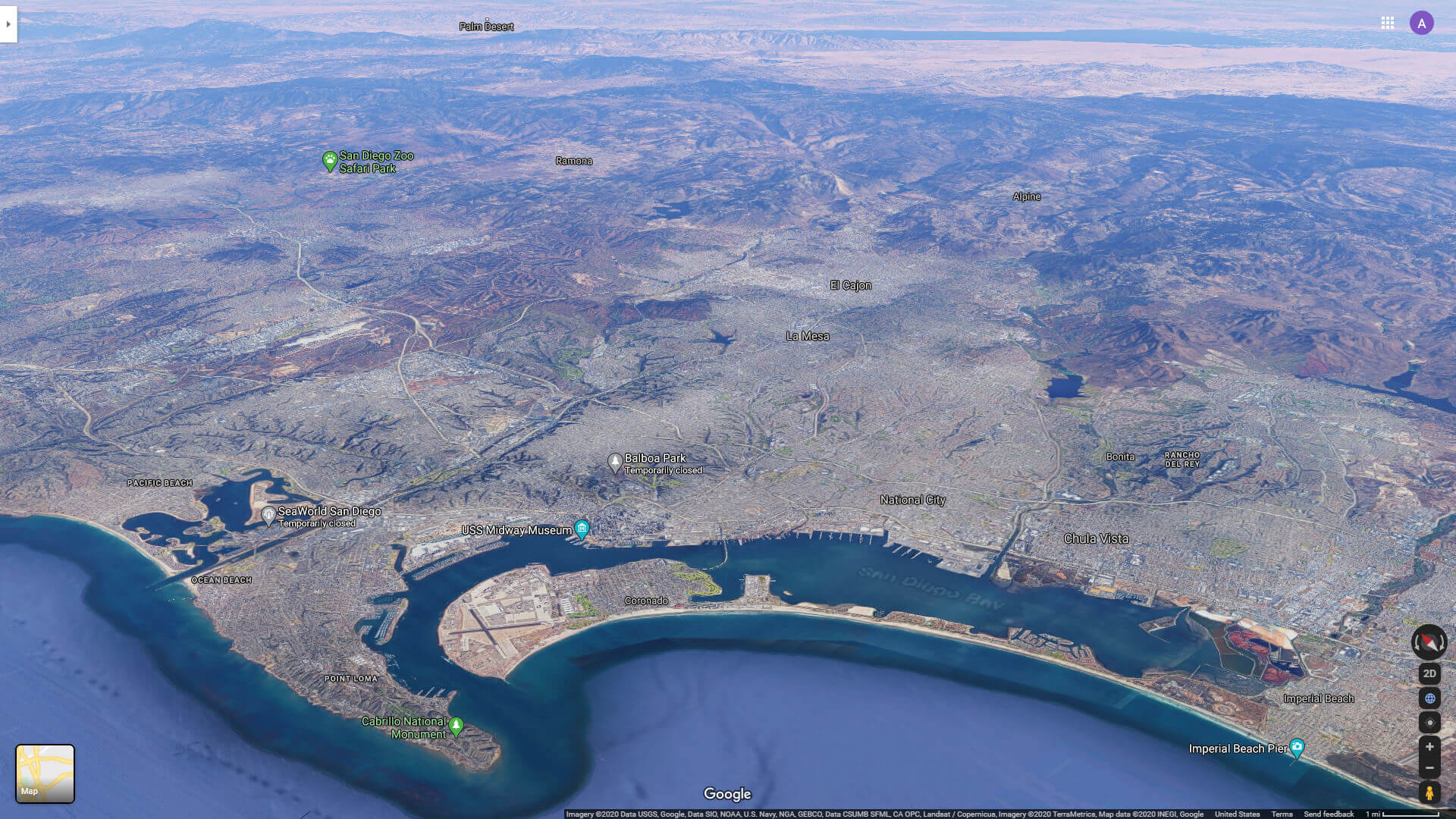 San Diego aerial view from pacific ocean