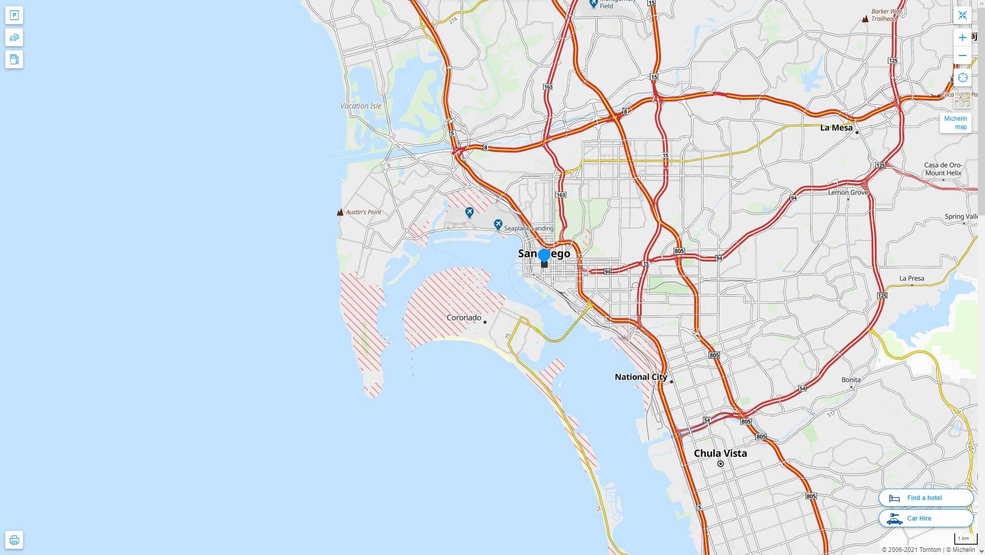 San Diego California highway and road map
