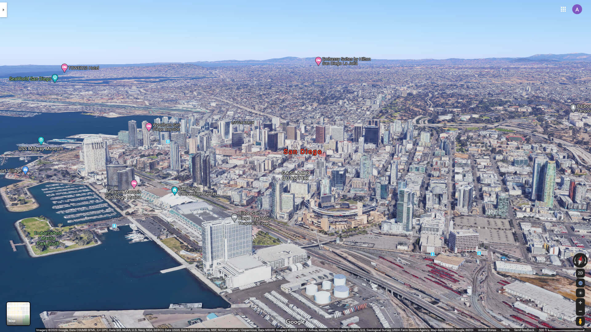 San Diego city center aerial view
