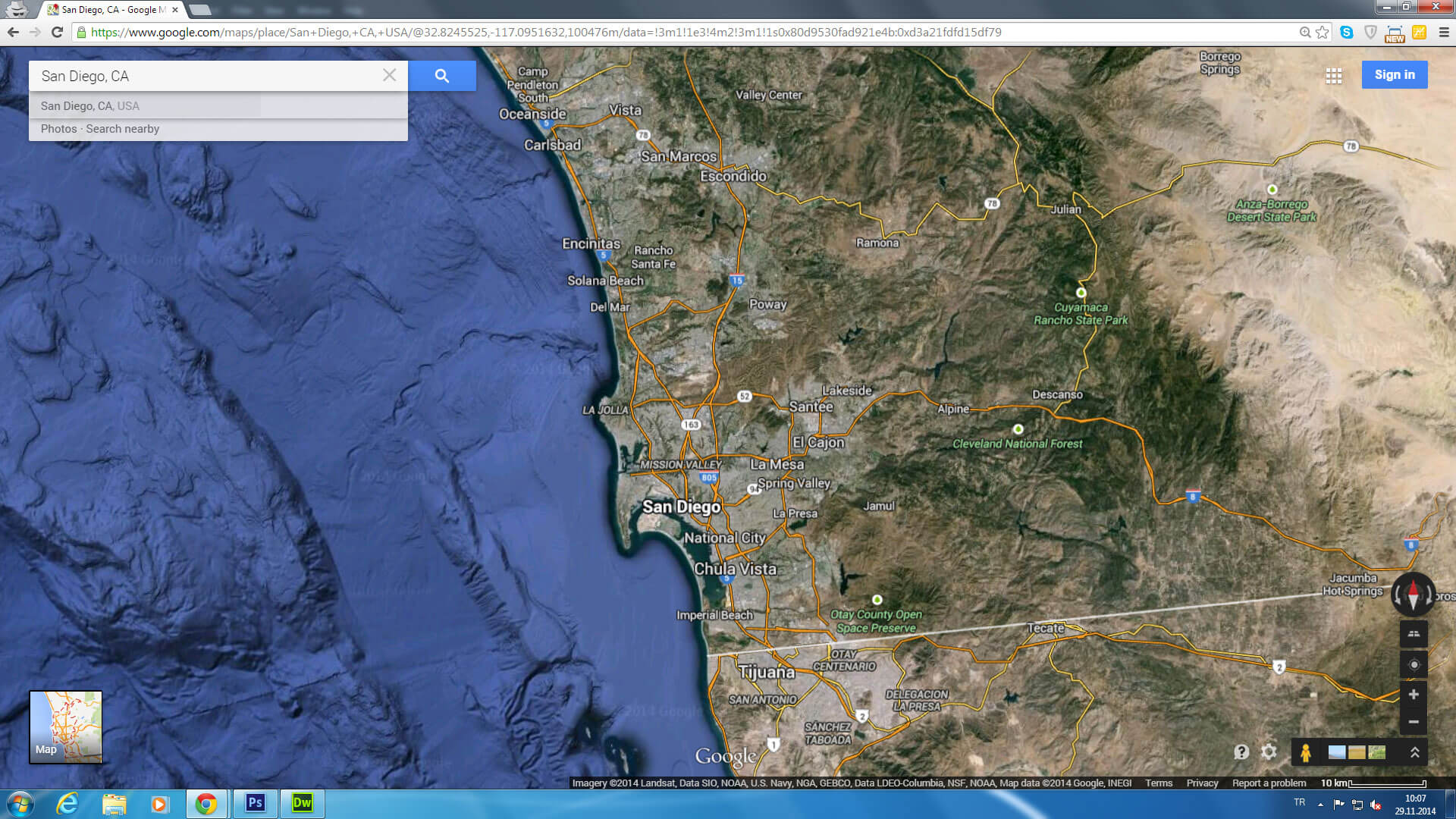 San Diego Map California US satellite