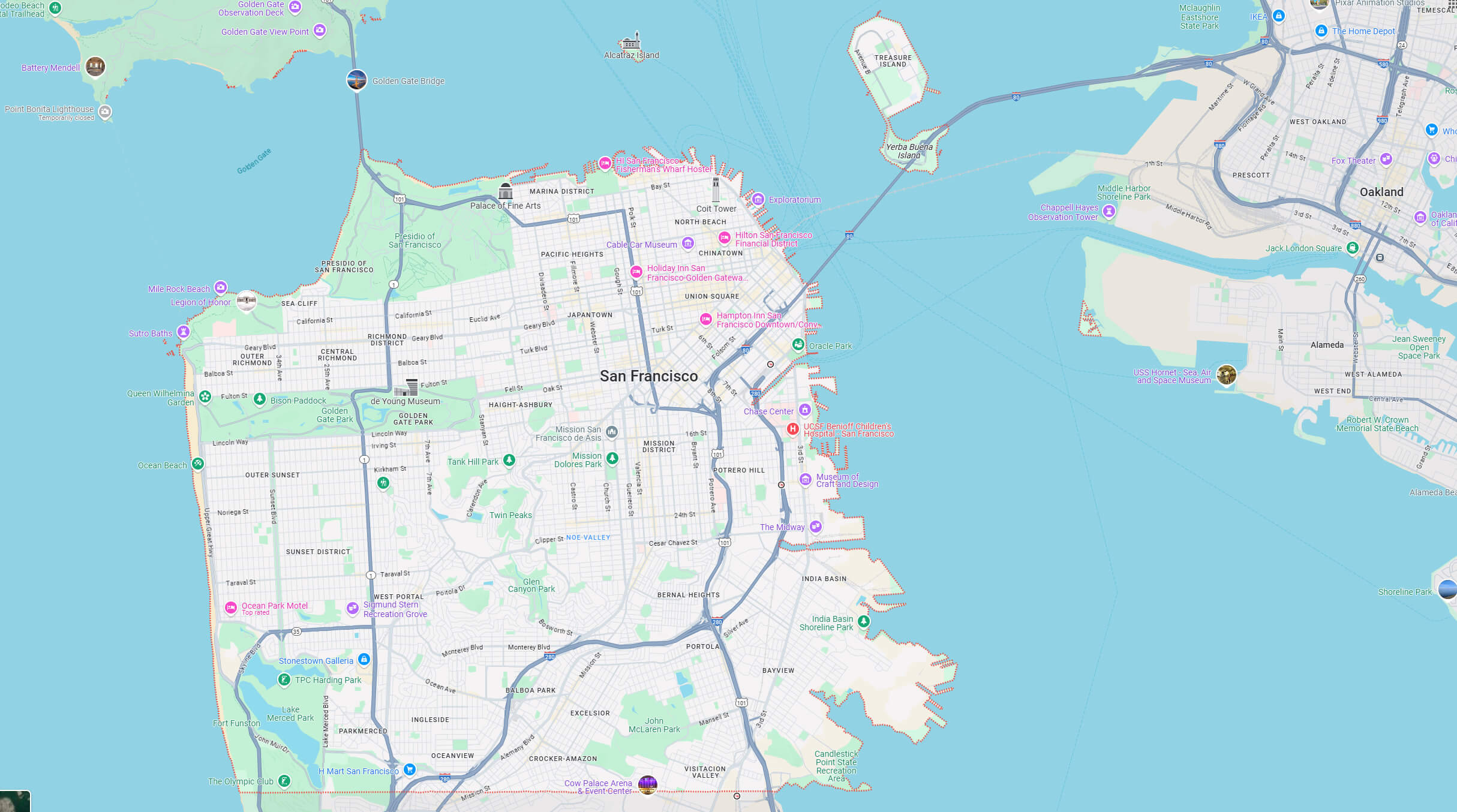 San Francisco Map with districts