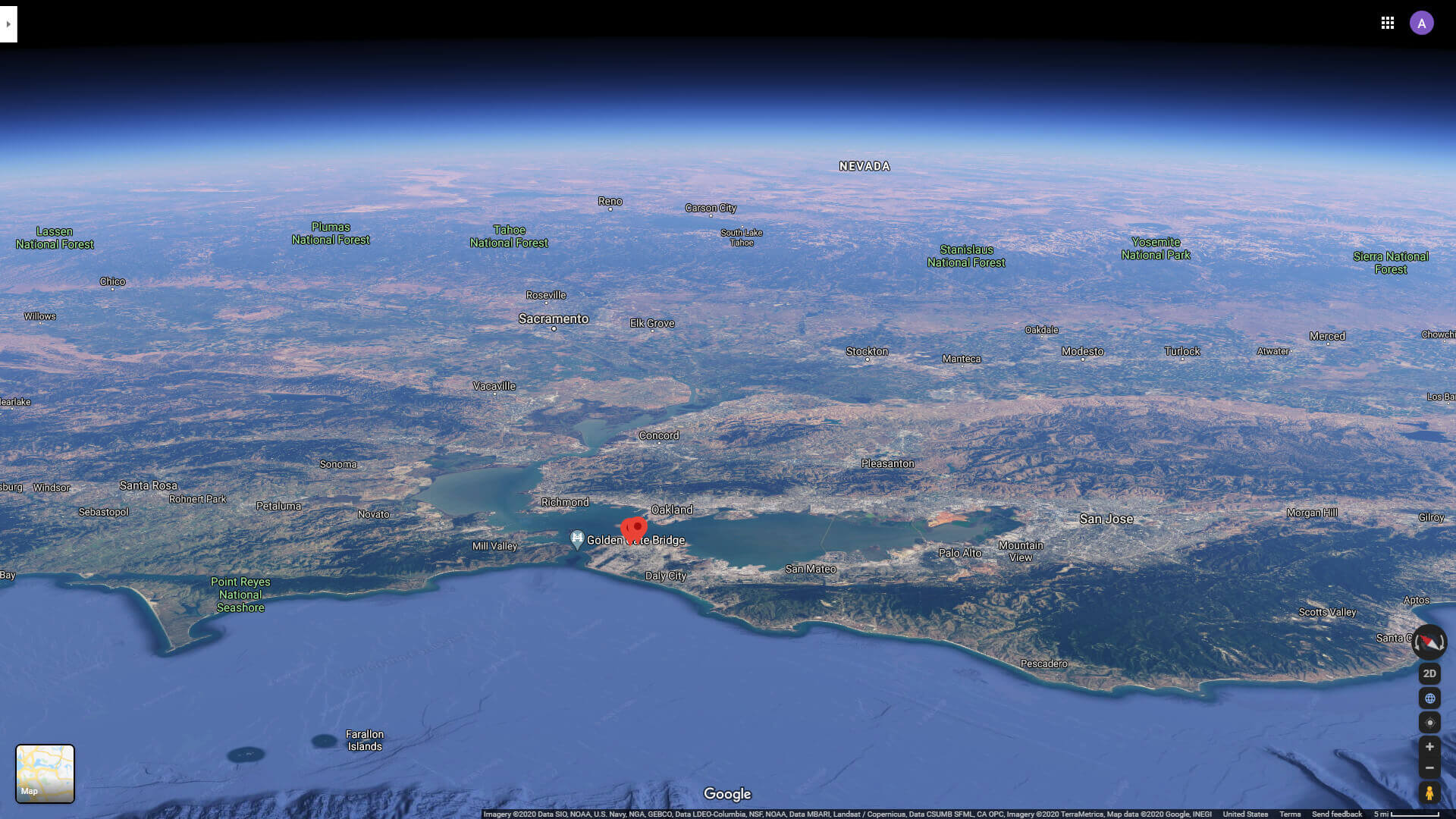 San Francisco Satellite View and National Forests
