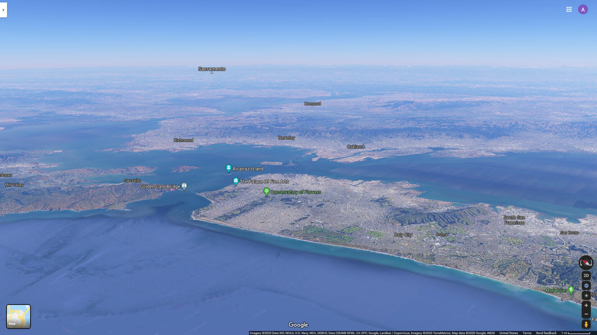 San Francisco Satellite View from Pacific Ocean