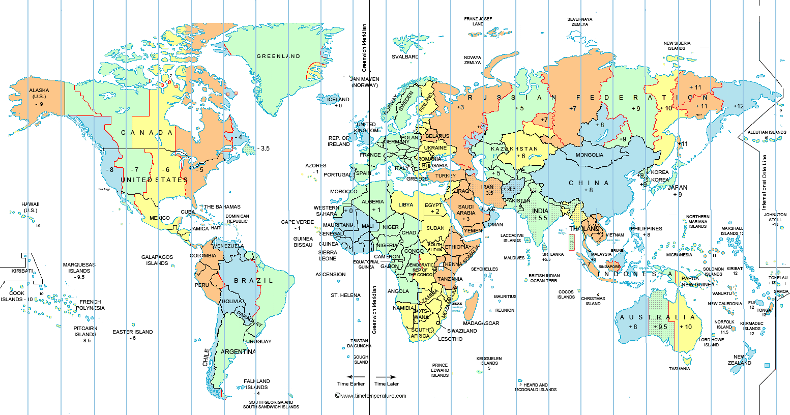 California United States and world time zone map with latitude longitude