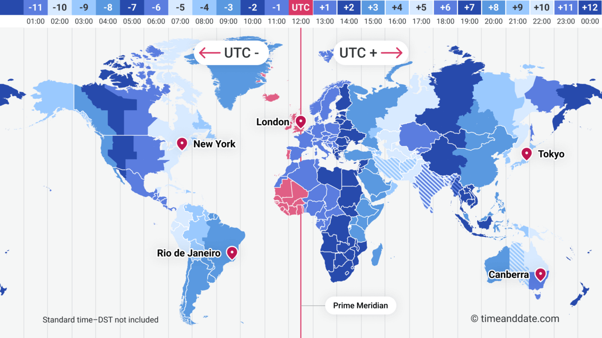 California US time zones on the world map
