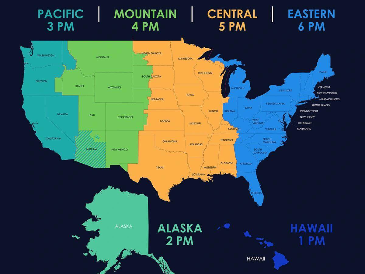 Time zone map of California and United States