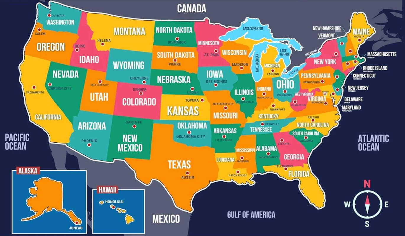 United States Capitals Map 26 States capitals of the United States