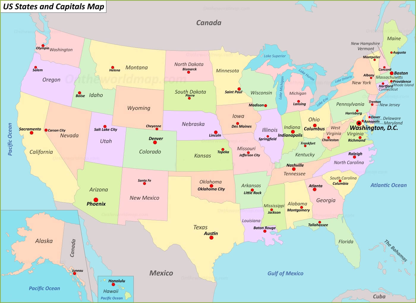 United States Capitals Map 40 US states and capitals map