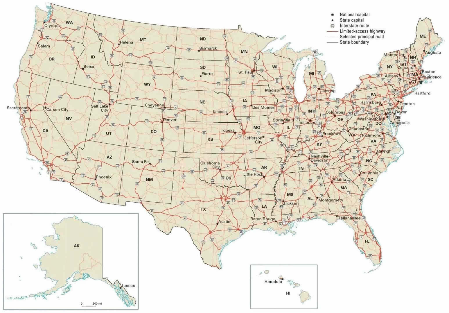 United States cities and highways map