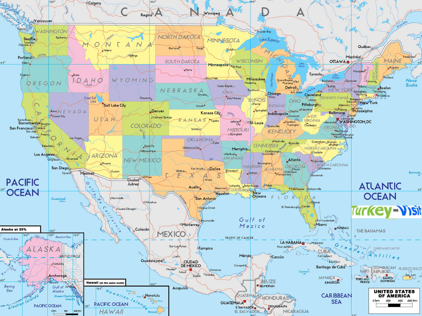 United States cities map with states