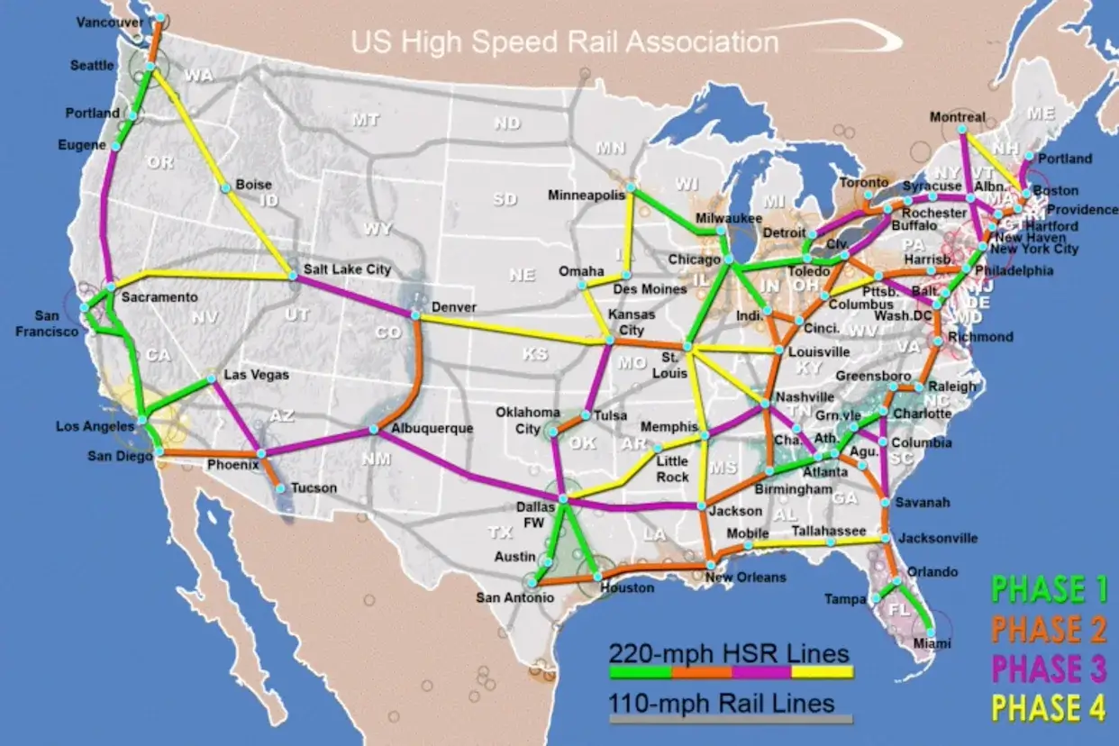 United States high speed rail map