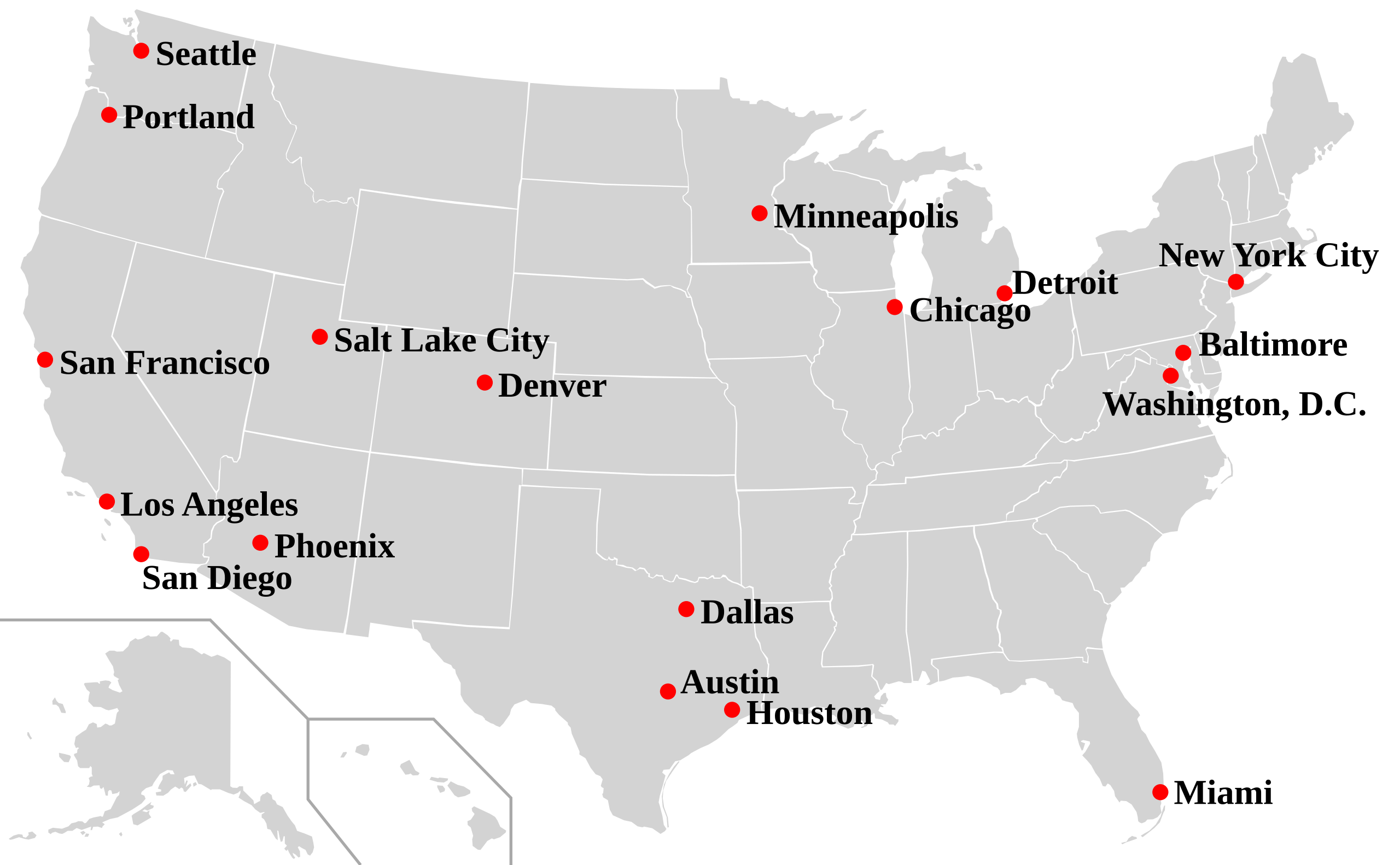 United States metropolitan cities map