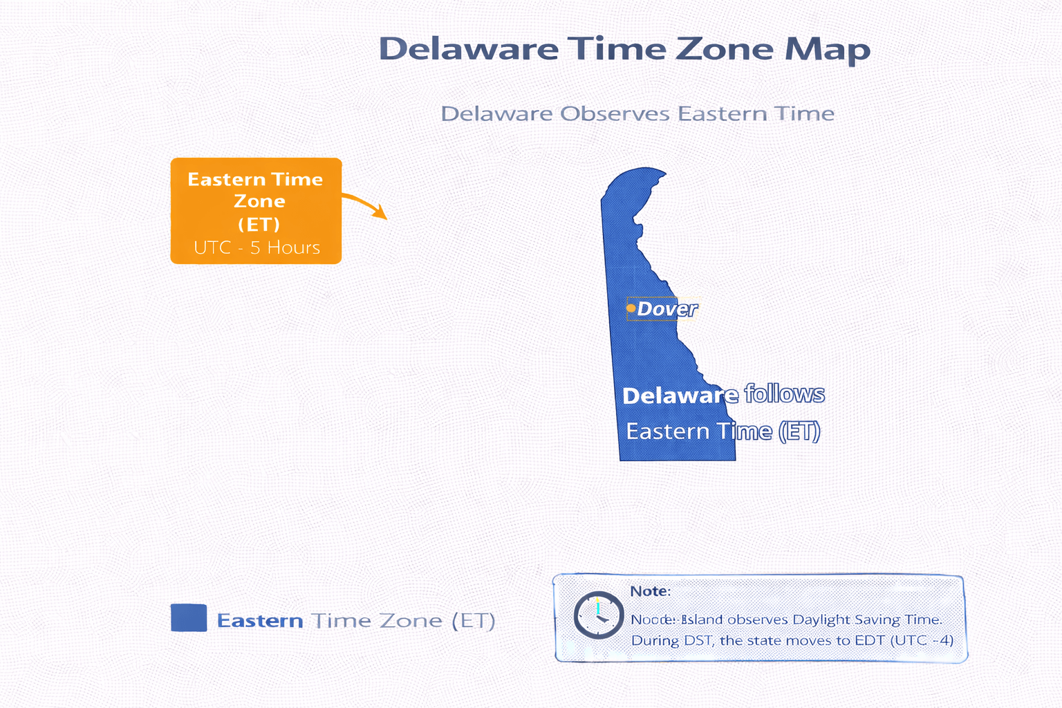 Delaware time zone map infographic