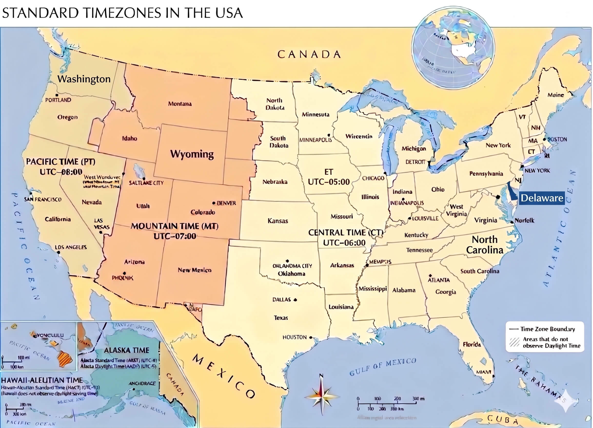 Delaware time zone map