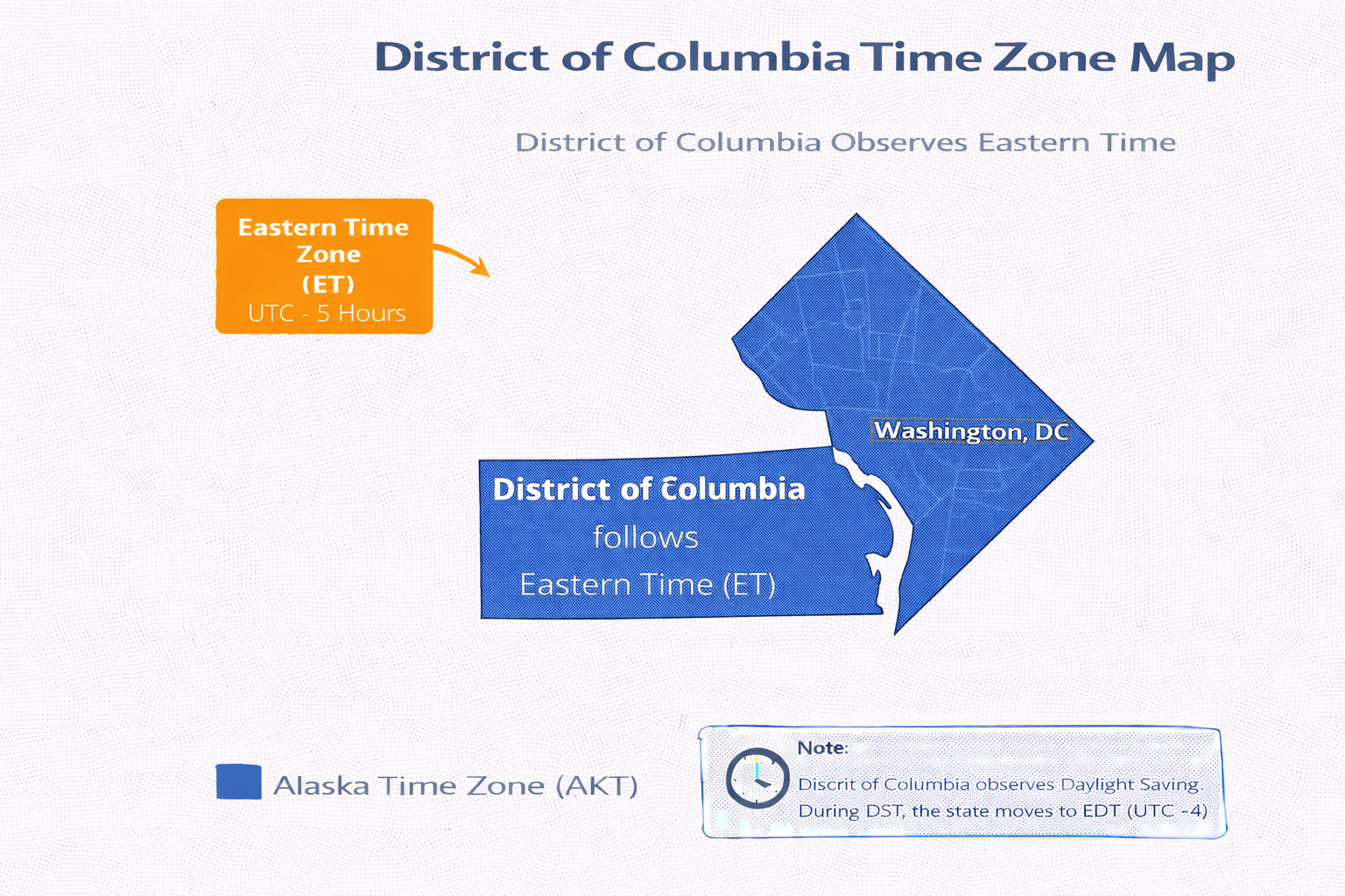 District of Columbia time zone map infographic