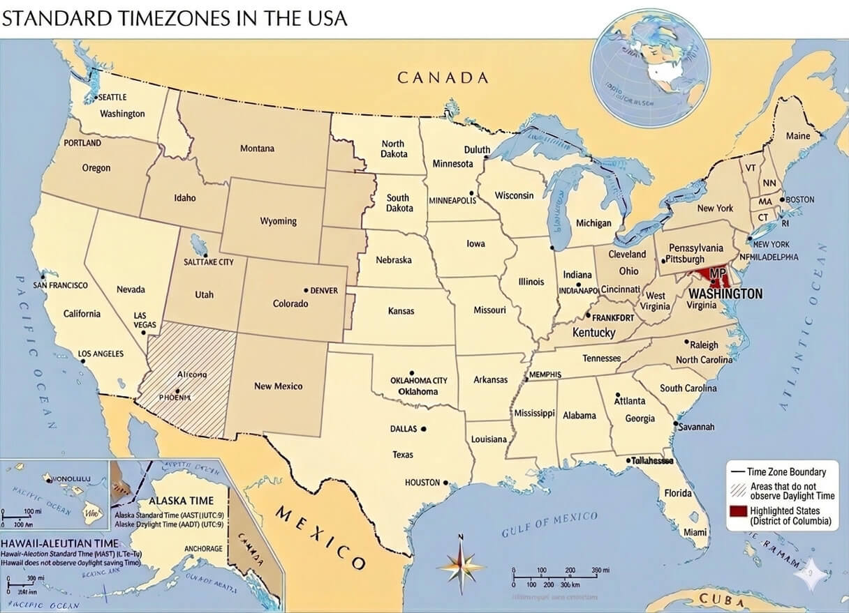 District of Columbia time zone map