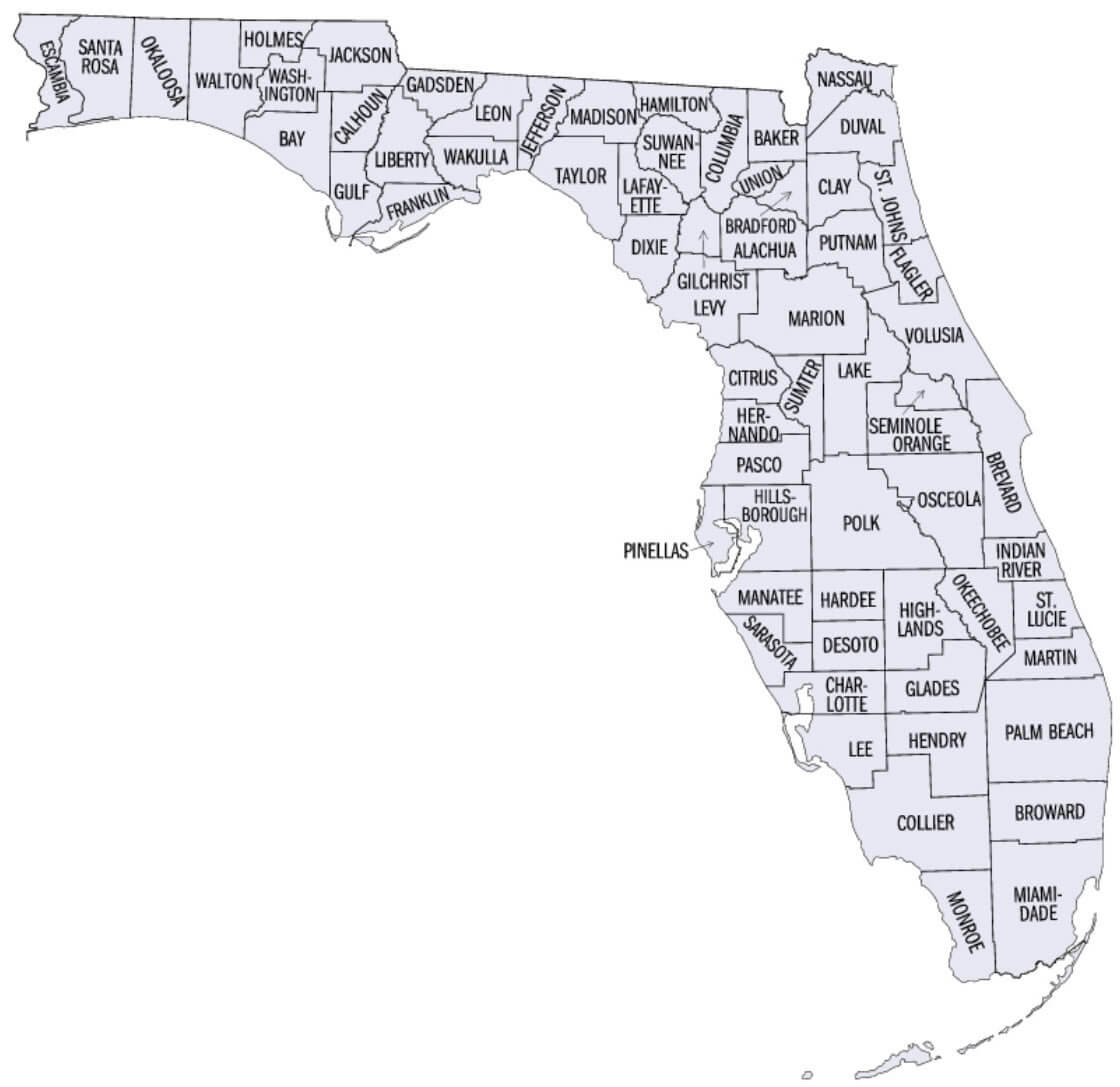 67 counties map in Florida