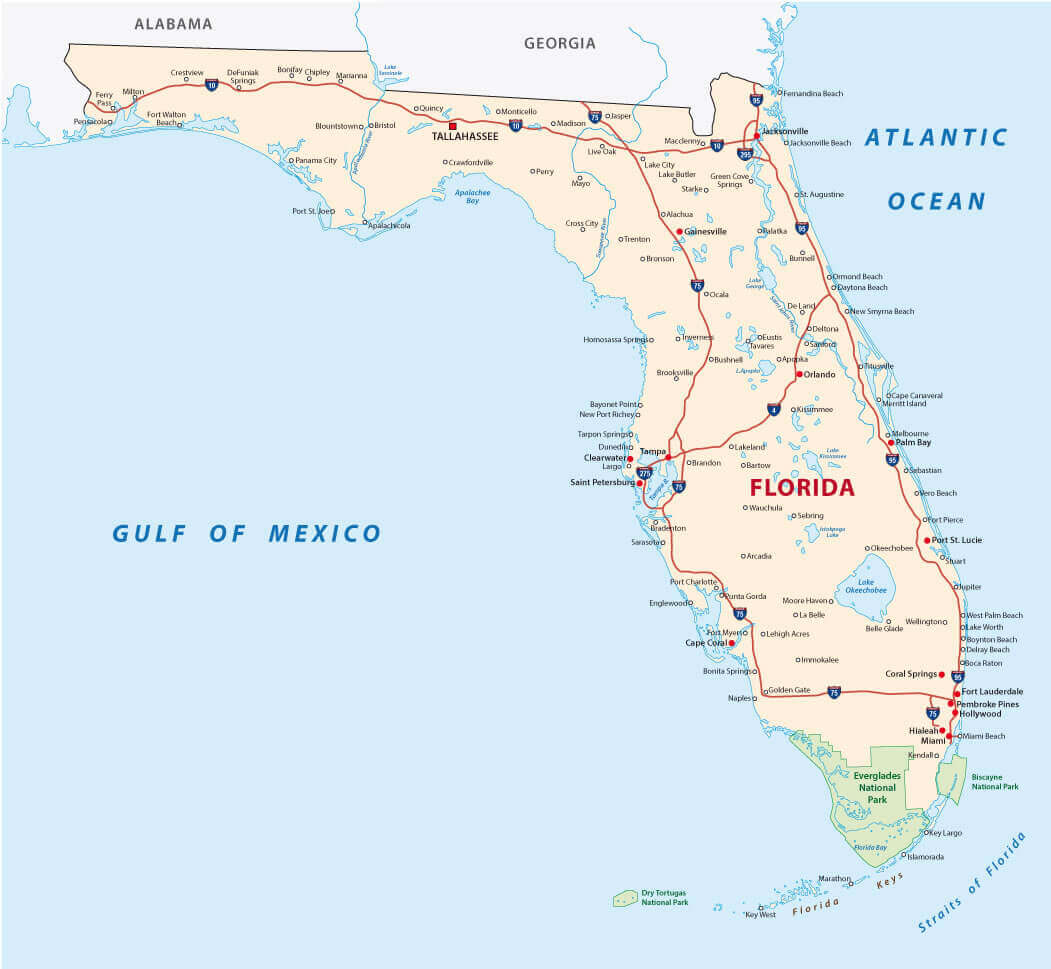 Florida cities map with national parks