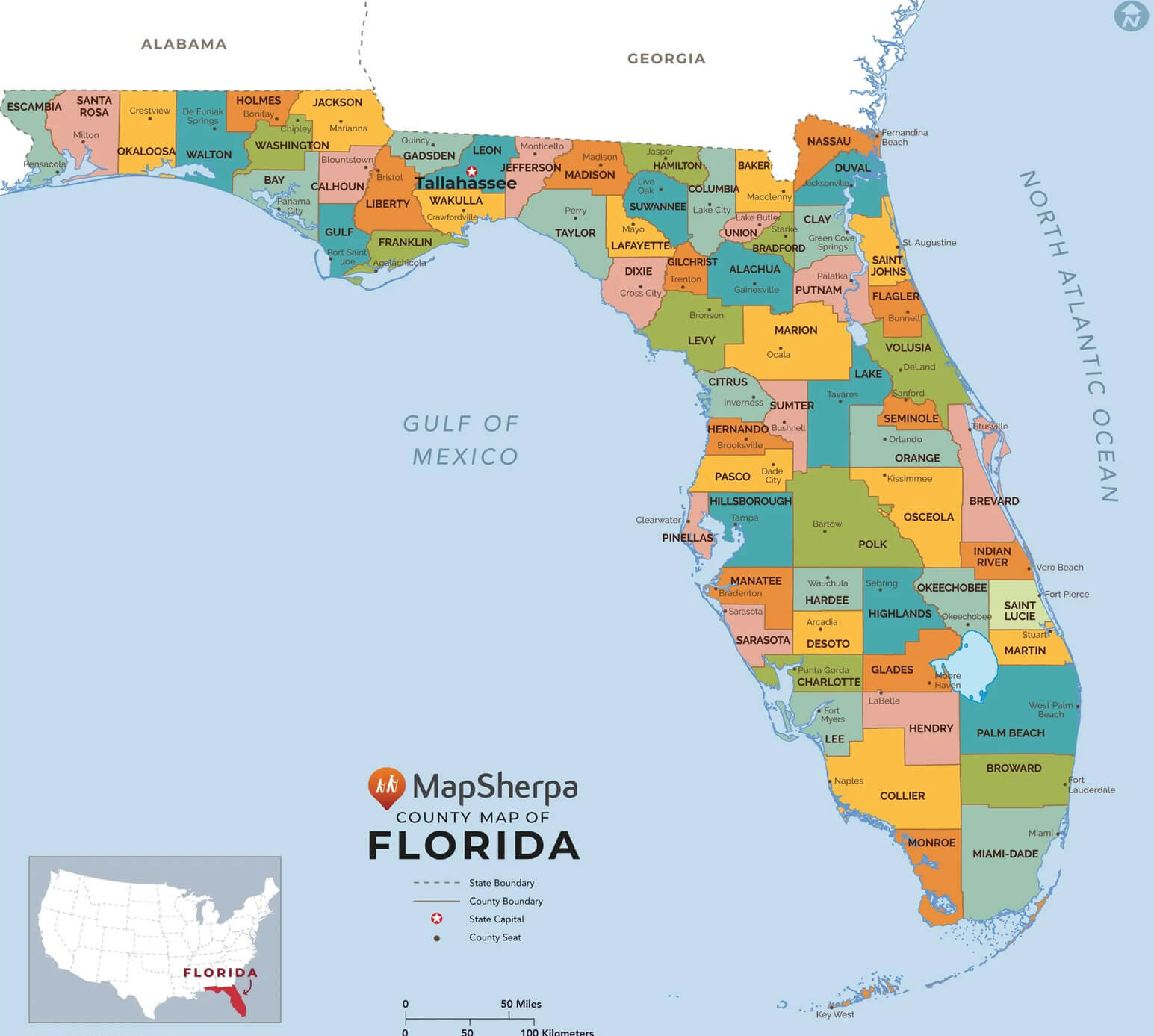 Florida counties cities map US