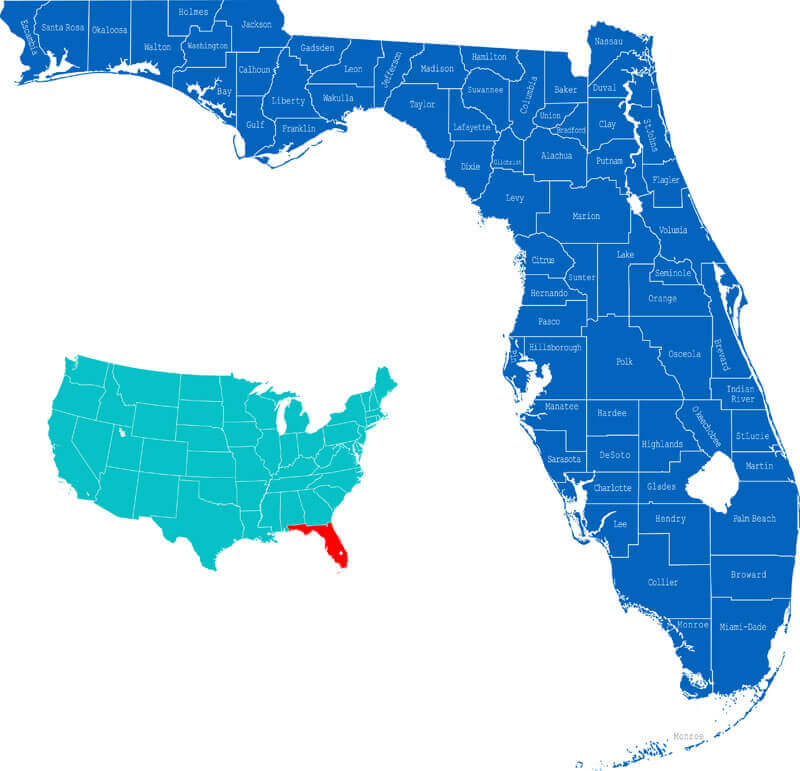 Florida counties map US location map