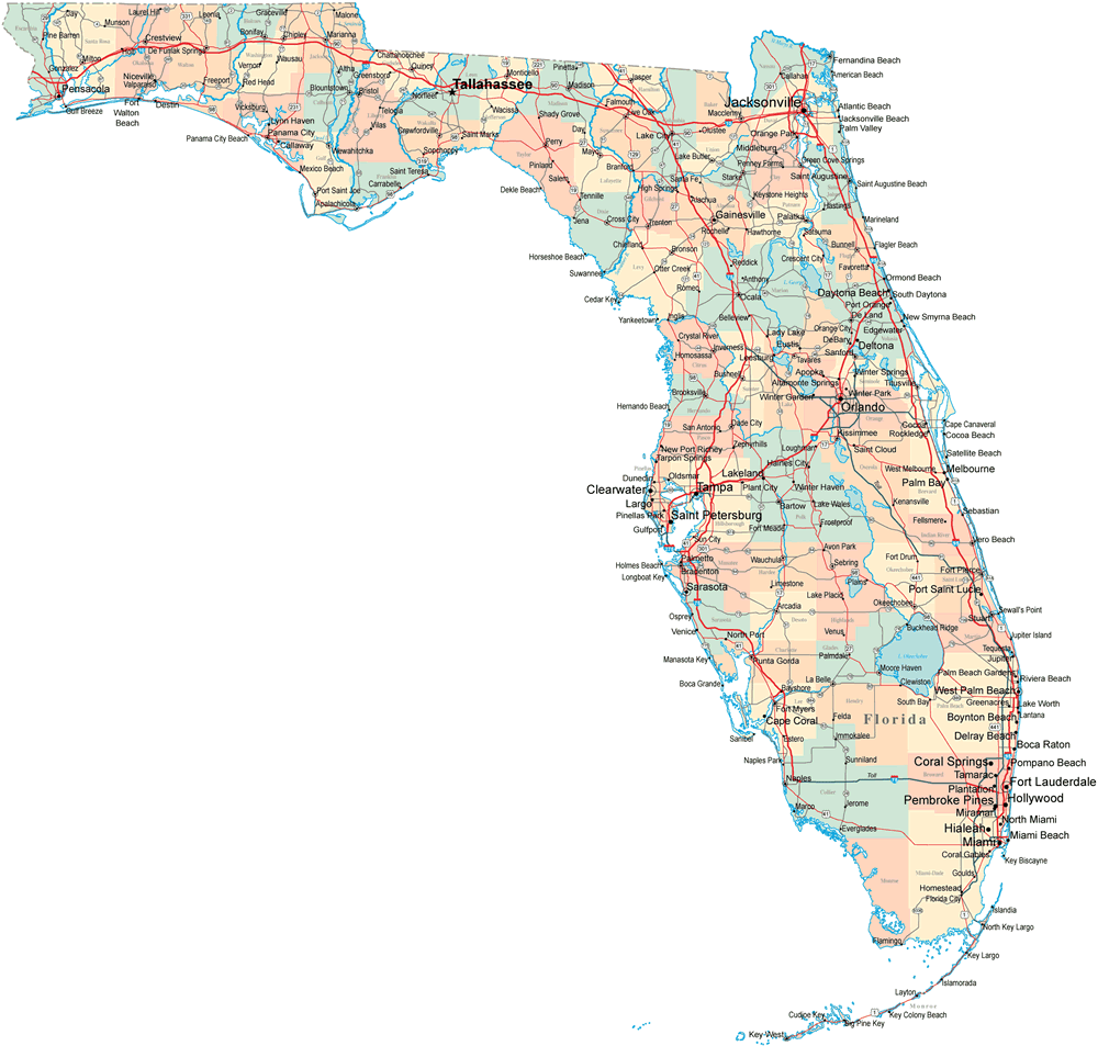 Florida Cities Map 35 Florida counties road map