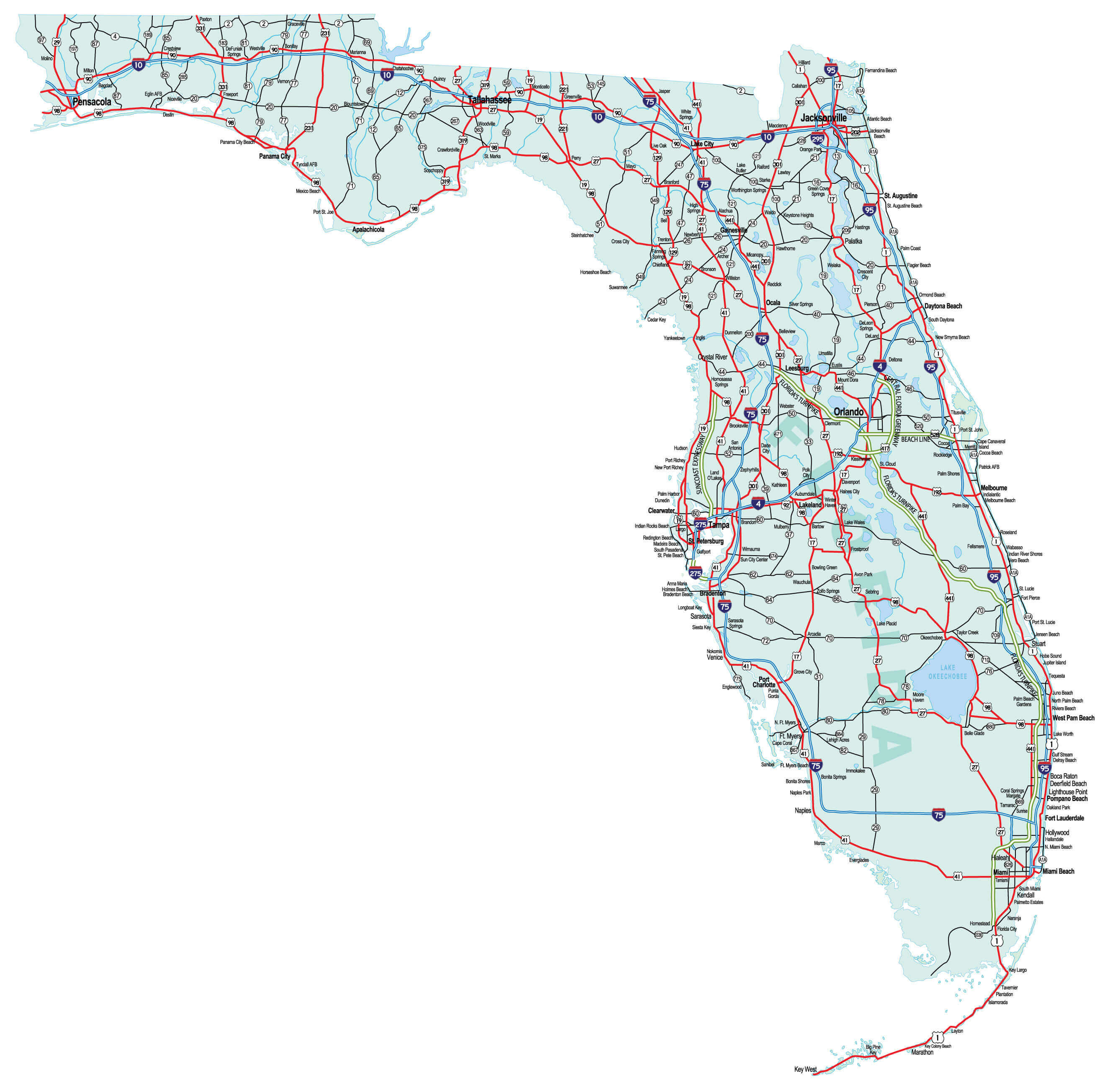 Florida highways cities roads map