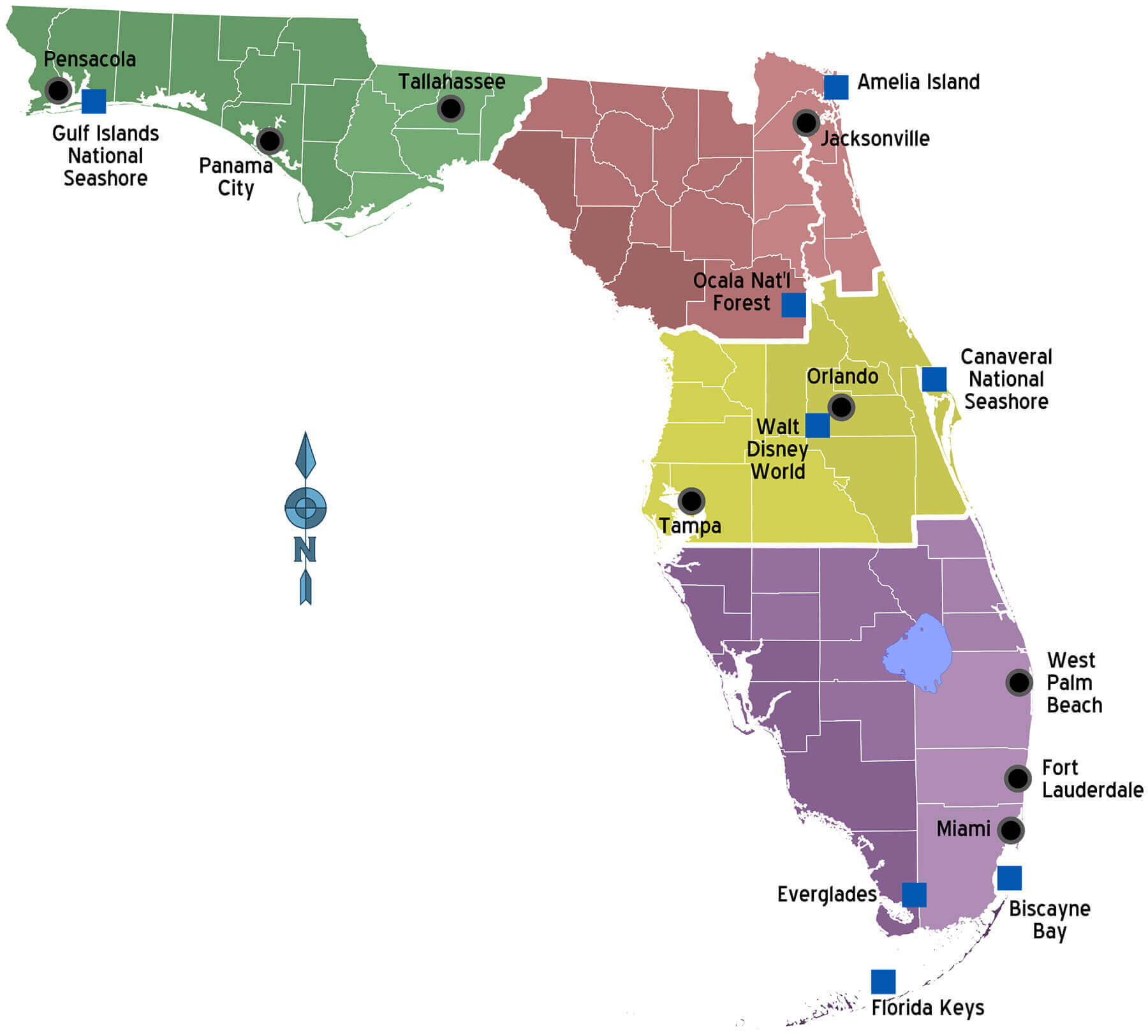 Florida regions and cities map