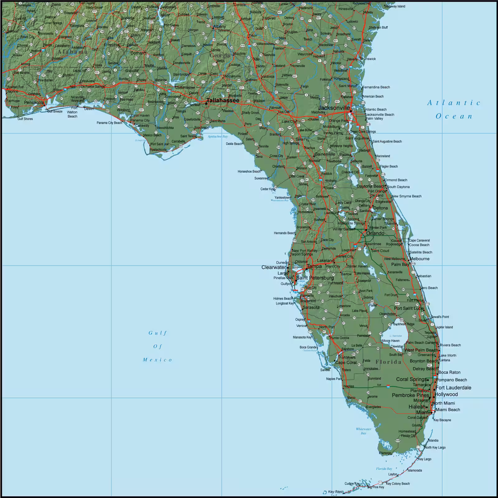 Map of Florida with cities