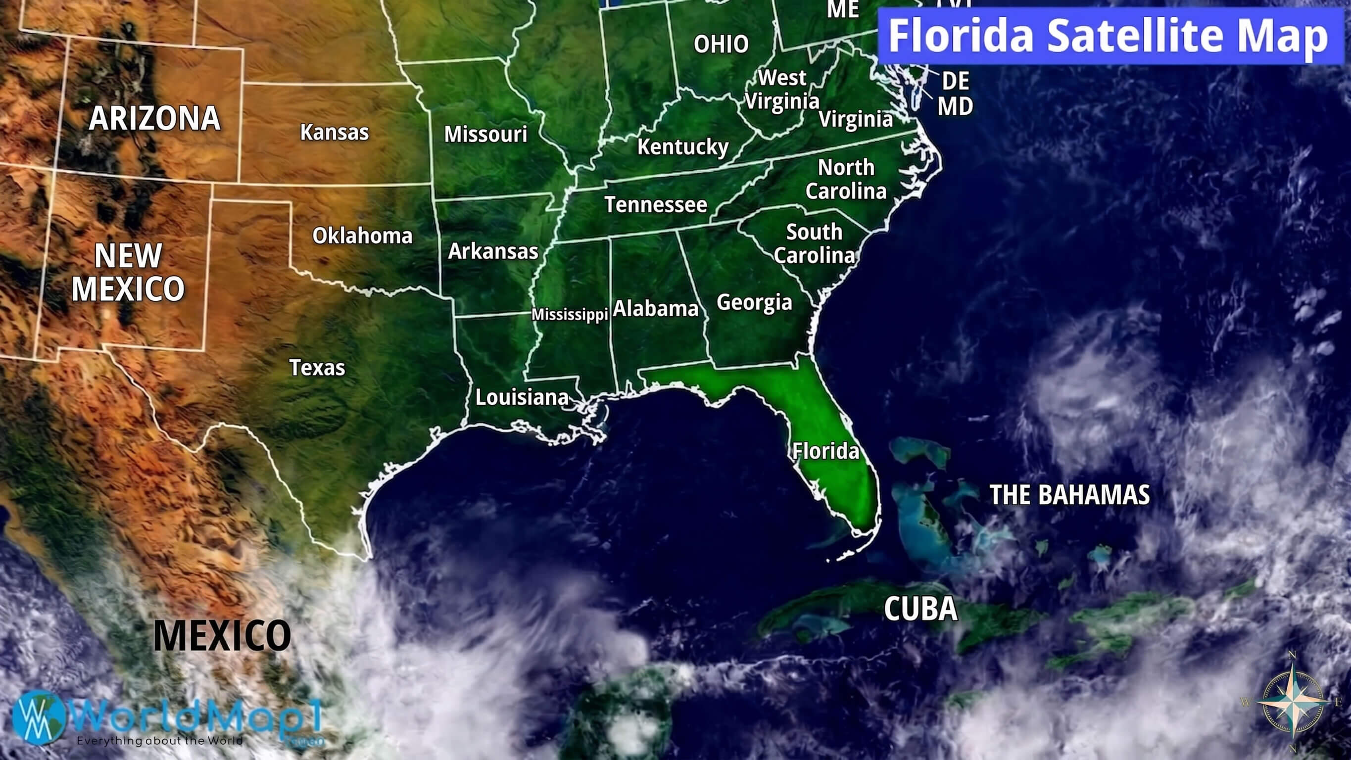 Florida and US satellite weather map