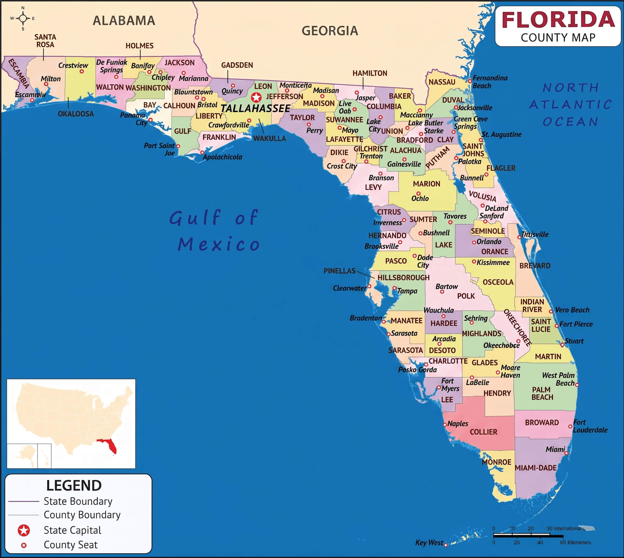 Florida cities and counties map