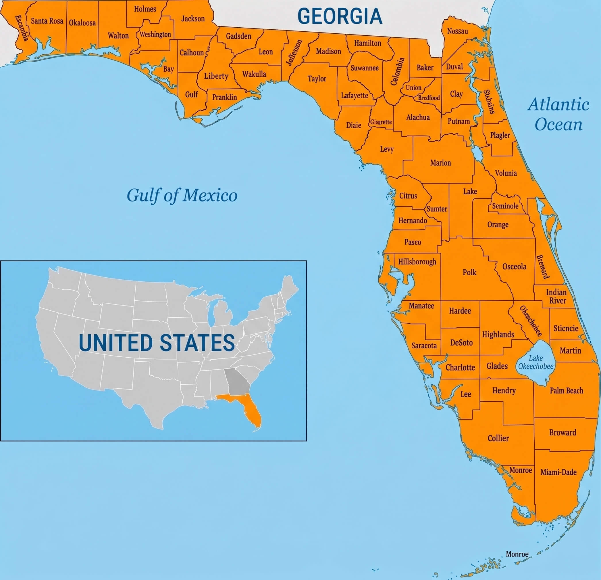Florida orange theme political map