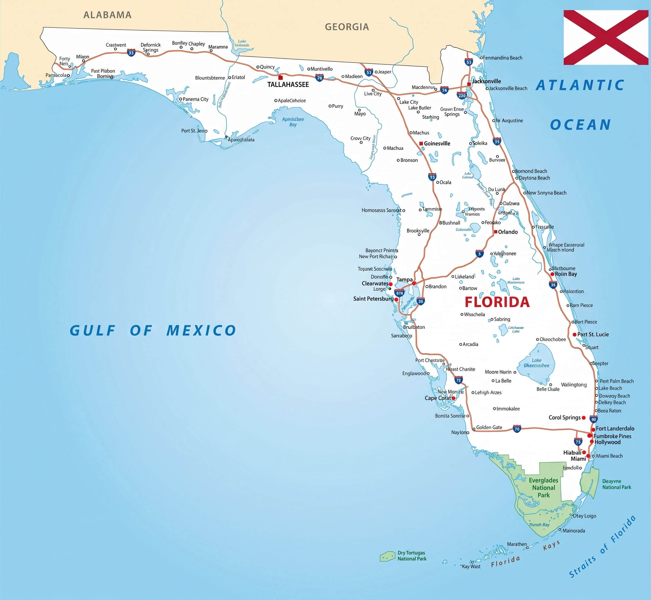 Florida road map with flag