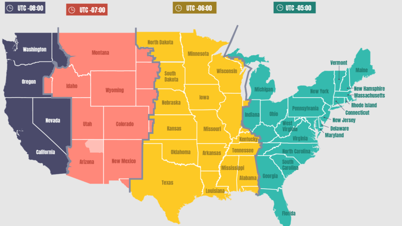 Florida eastern time zone map utc 4