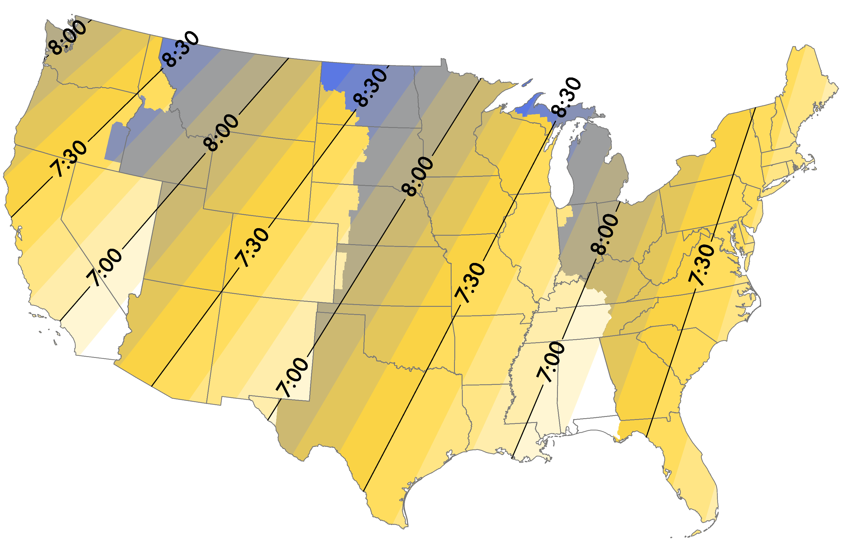 Florida USA time zone map with sunrise