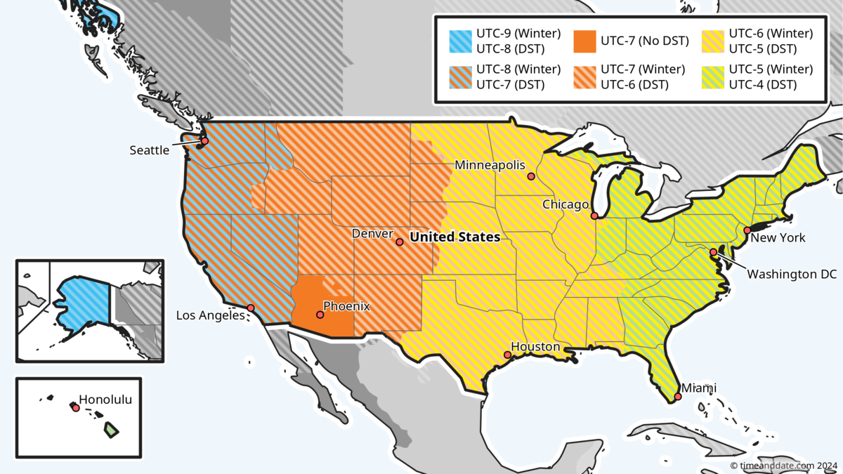 Time zone map with USA and Florida
