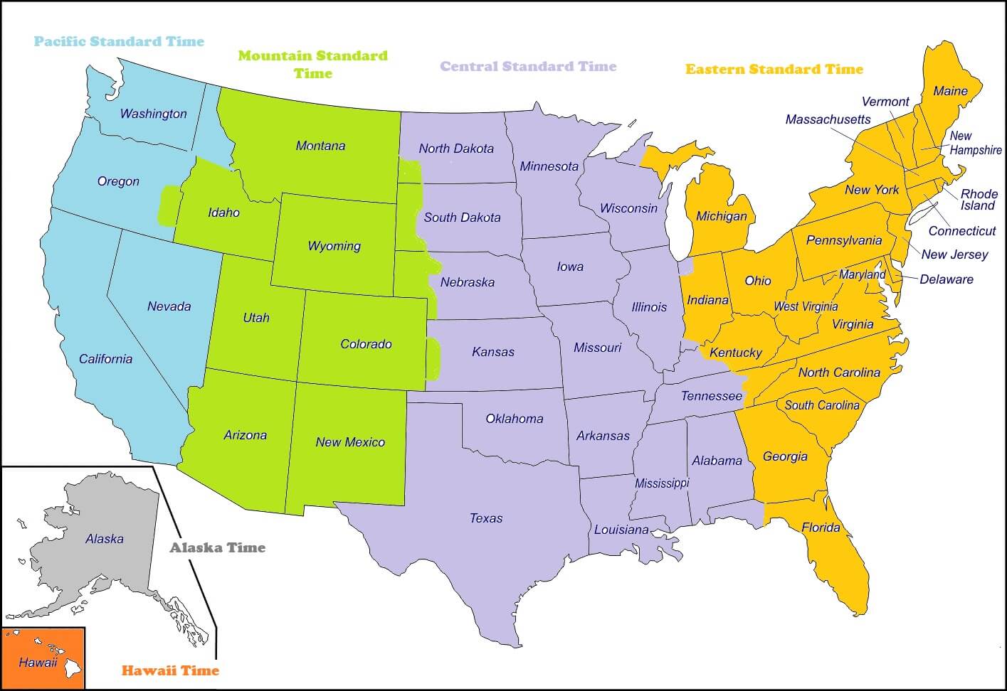 US time zone map with Florida