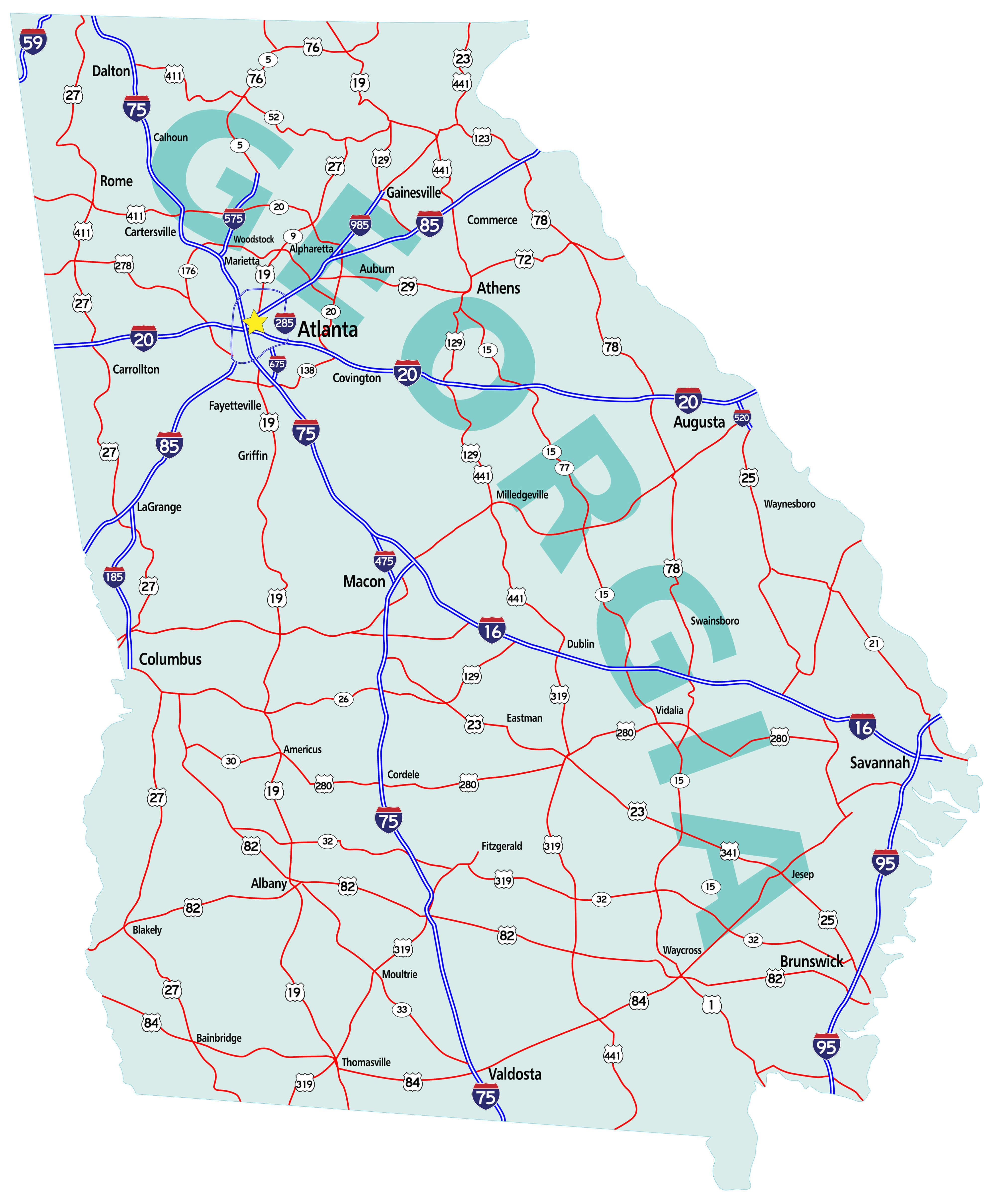 Georgia state road map major cities