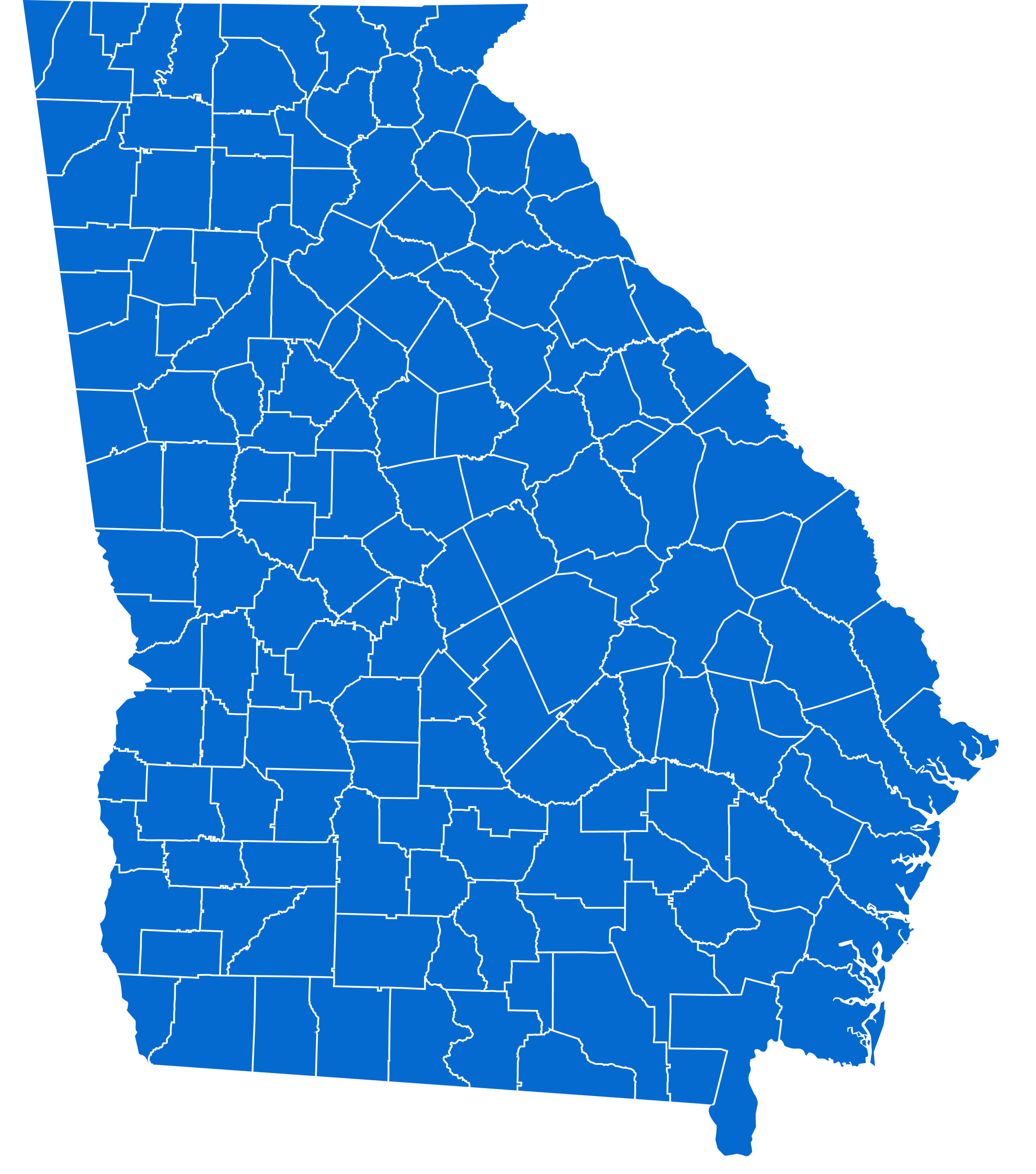 Blank map of Georgia counties outlined in blue