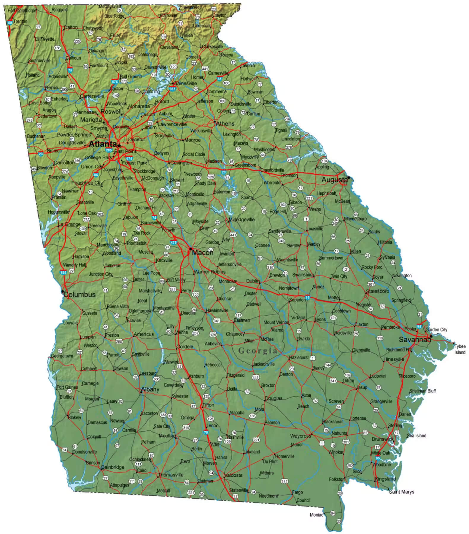 Georgia highway map with major roads and cities