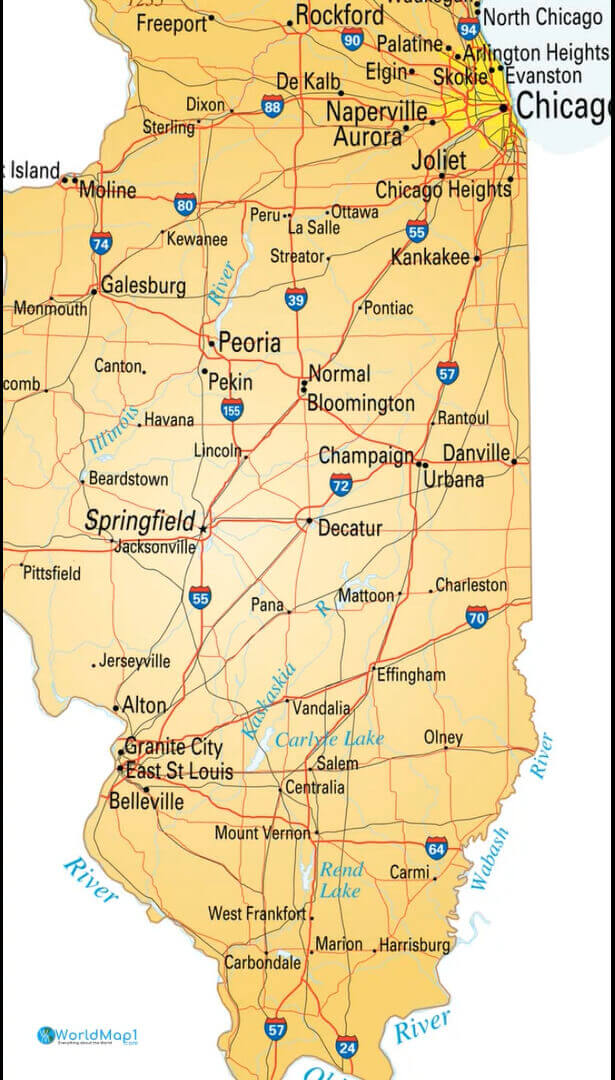 Capital and state map of springfield Illinois