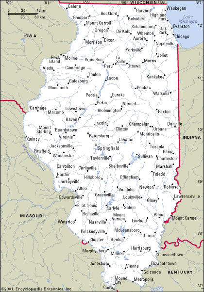 Cities map of Illinois