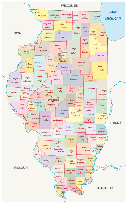 Illinois cities and administrative map