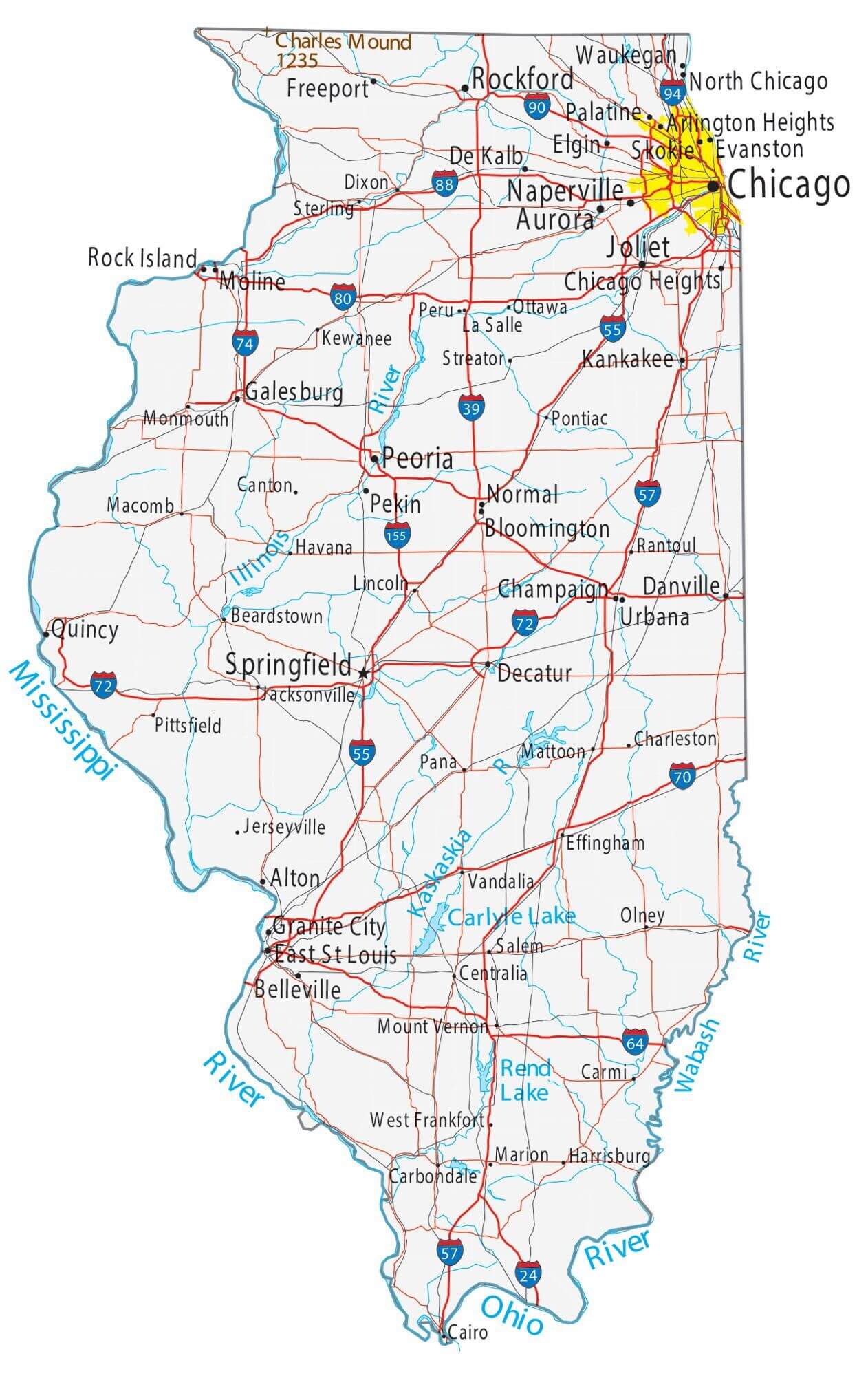 Illinois cities interstate map