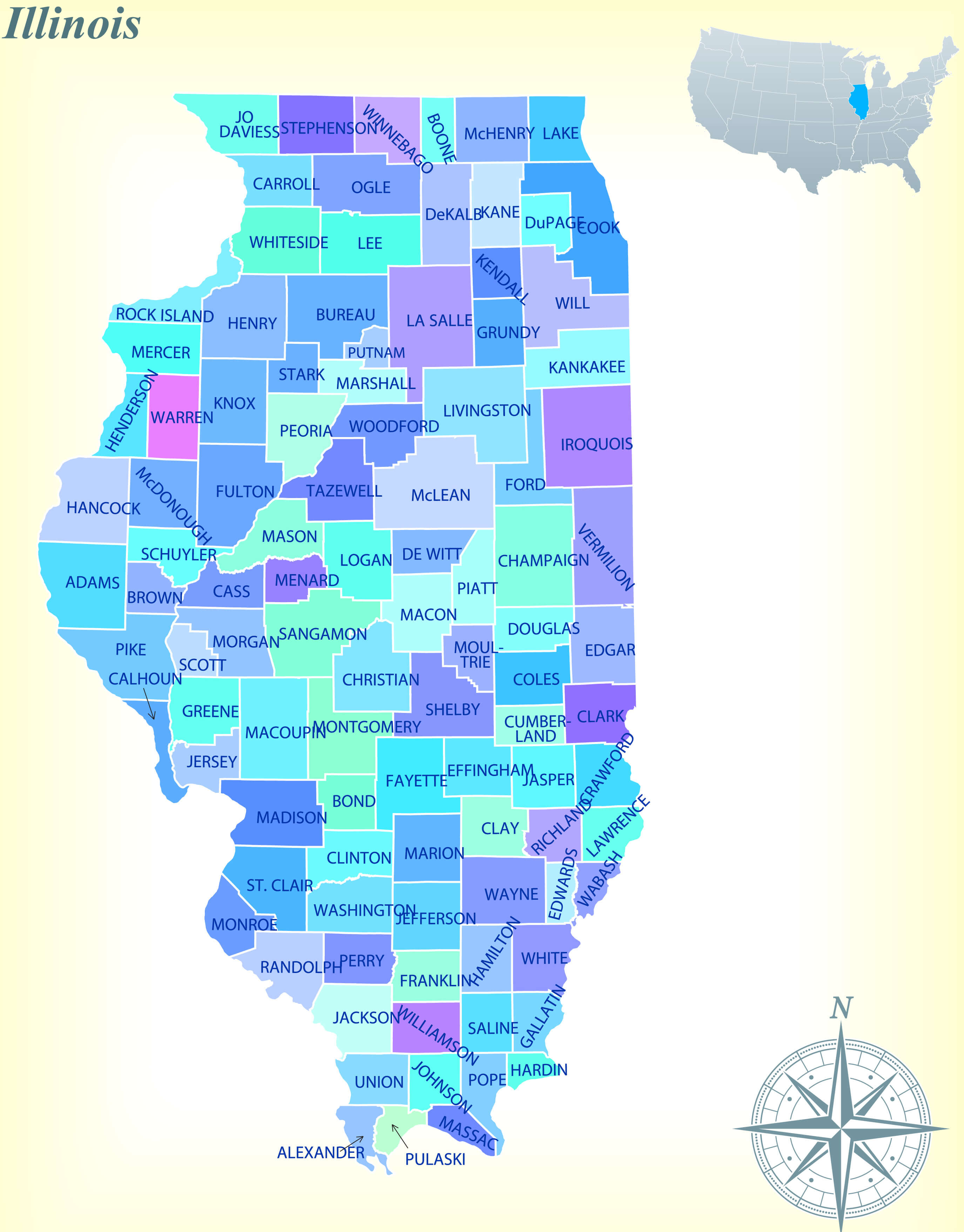 Illinois counties map in the US