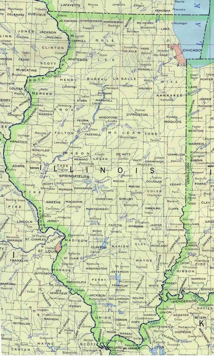 Illinois historical map with cities