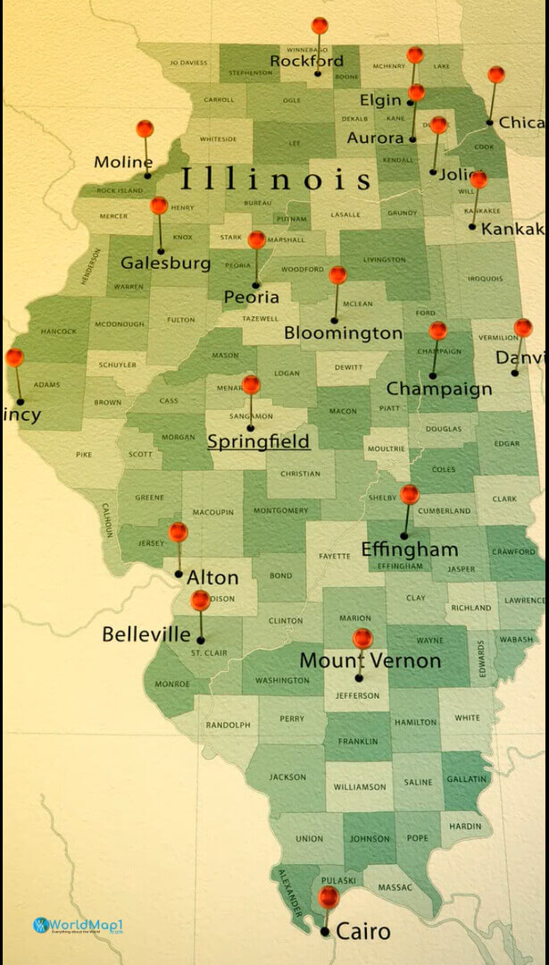 Illinois largest cities and counties border map