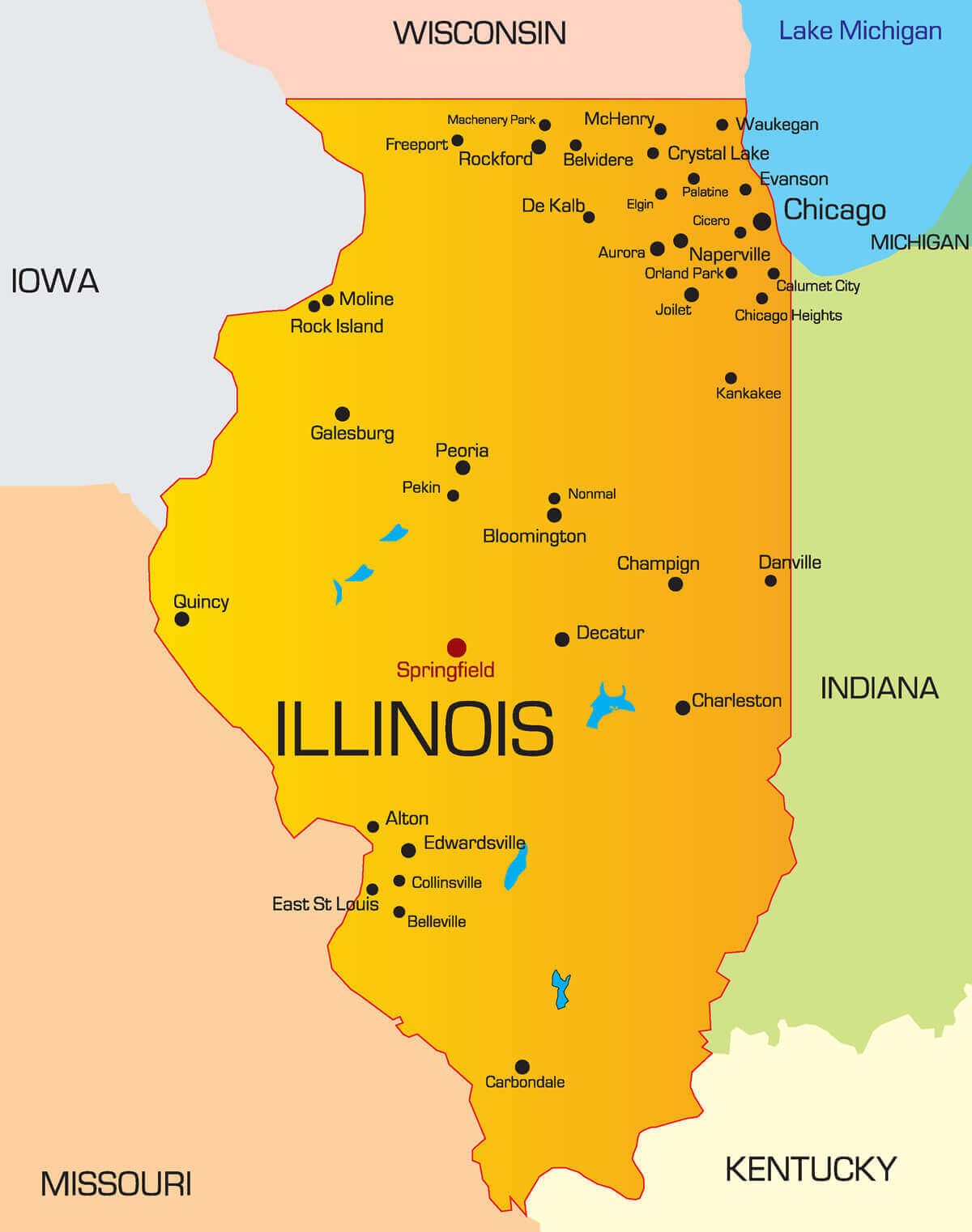 Illinois major cities map