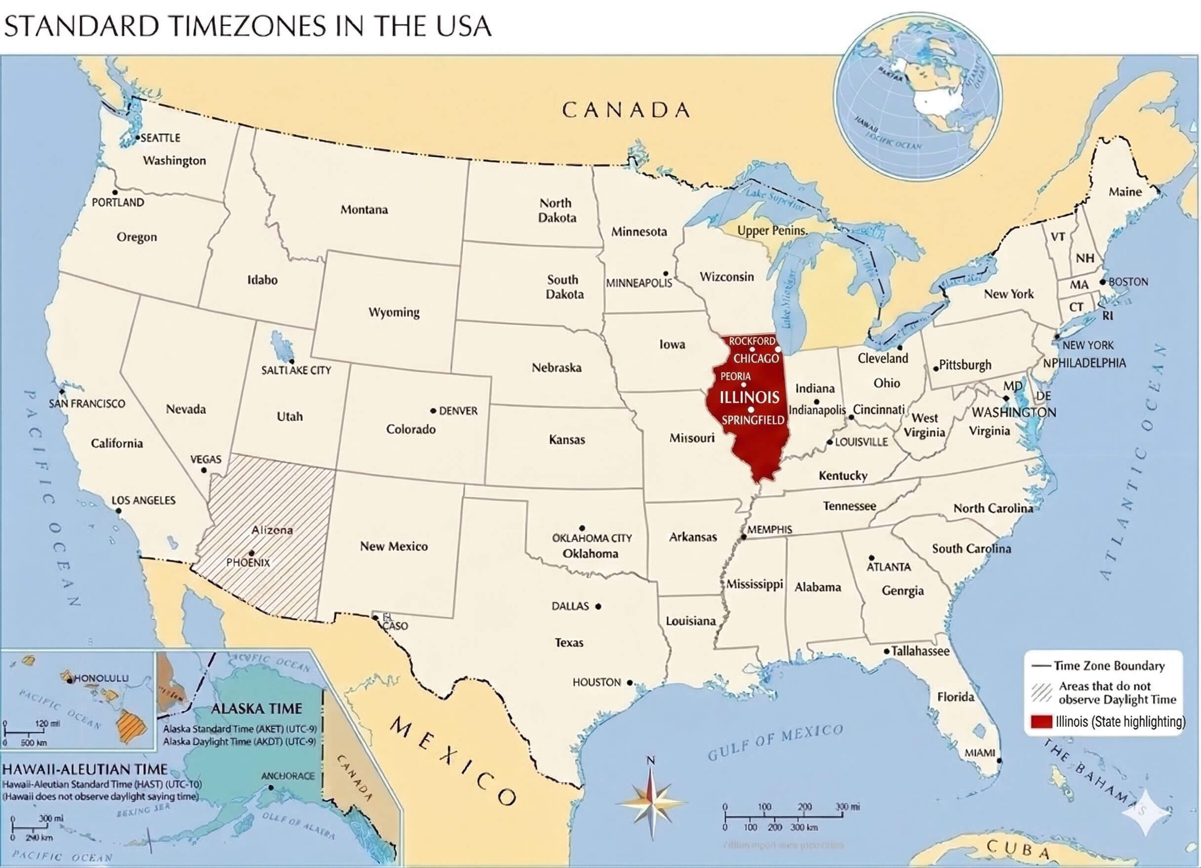 Illinois time zone map
